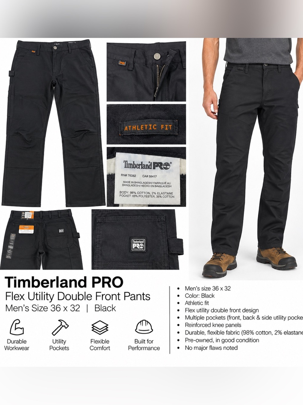 Timberland PRO
Flex Utility Double Front Pants
Men's Size 36 × 32 | Black